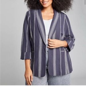 Lane Bryant Size 24 Linen Blue striped casual business Blazer- The Bryant Blazer